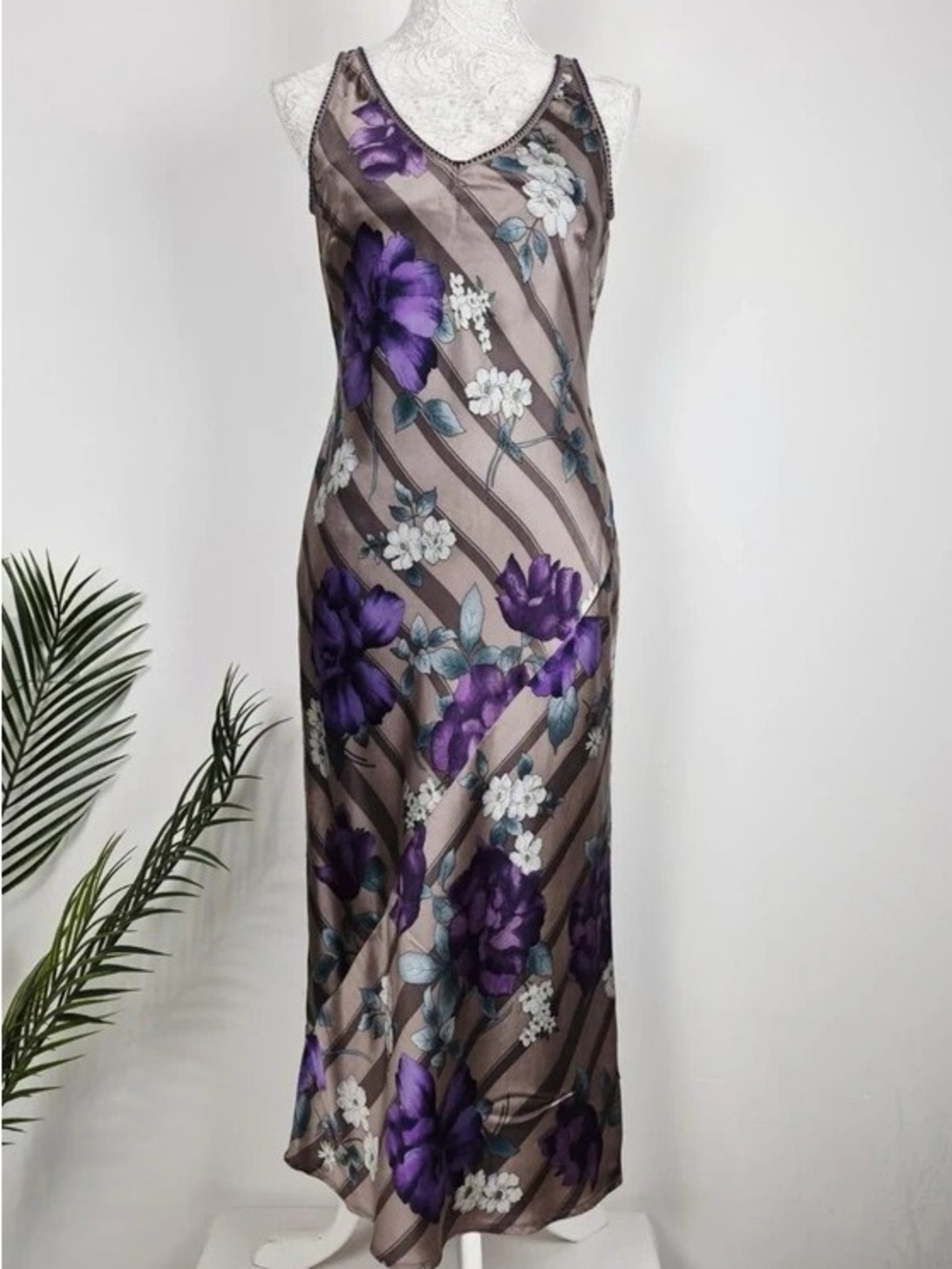 Sleeveless Purple Floral Maxi Slip Dress